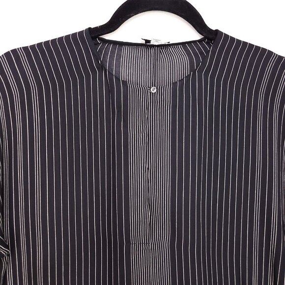 Vince Silk Tunic Top Size 2 Sheer Black Striped Elegant Professional Blouse - Picture 4 of 14